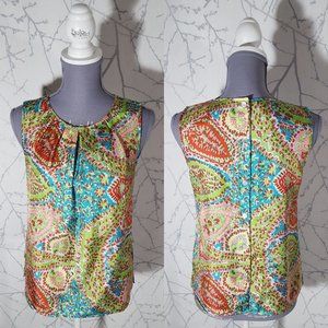 Talbots Abstract Printed Button Up Back Sleeveless Blouse